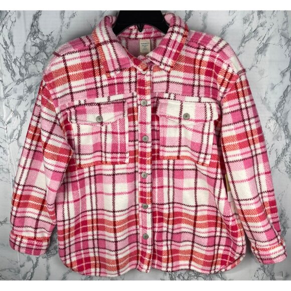 Thereabouts Girls 3XL 22.5 Plus Pink Pop Plaid Shirt Jacket w Pockets - Picture 1 of 11